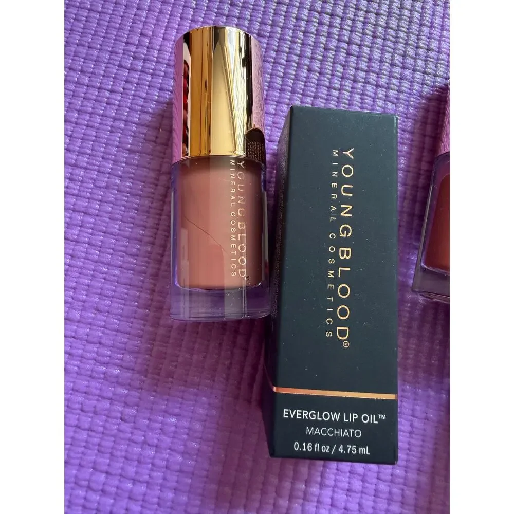 New Youngblood EverGlow Lip Oil Set Macchiato Spritz Full Size 0.16 oz
